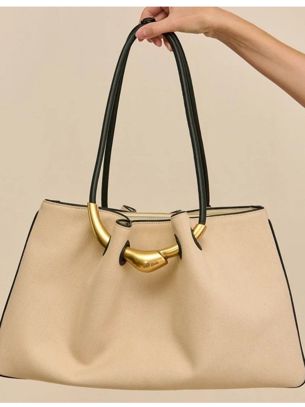New CULT GAIA Elegant Cream Tote with Gold Accent